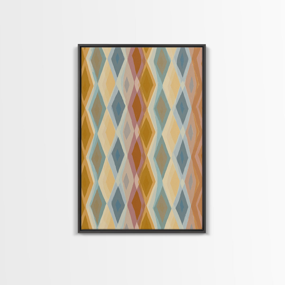 Pastel Argyle Diamond Pattern Wall Art, Mid Century Modern Geometric Print, Retro Abstract Decor, Mustard Blue Canvas Home Decor