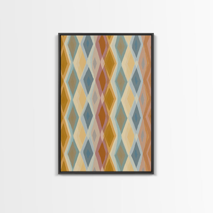Pastel Argyle Diamond Pattern Wall Art, Mid Century Modern Geometric Print, Retro Abstract Decor, Mustard Blue Canvas Home Decor