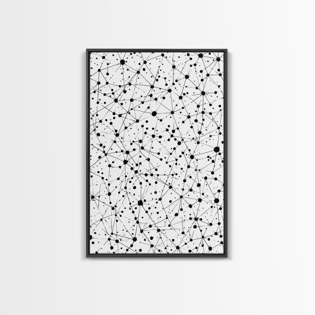 Black Atomic Dot Network Wall Art, Midcentury Modern Geometric Abstract Print, Minimal Black White Monochrome Home Office Decor
