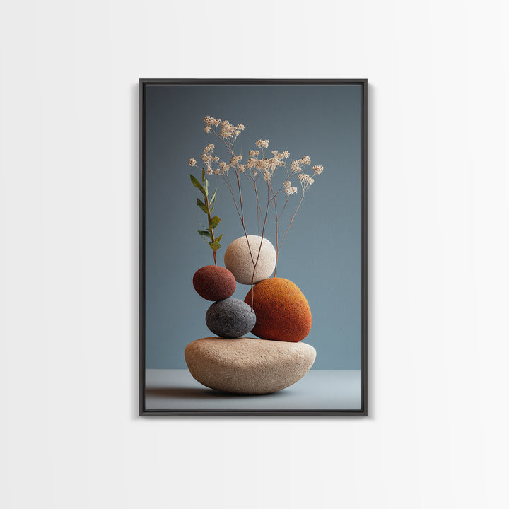 Balanced Pebble Vase With Dried Flowers Wall Art, Modern Home Decor, Scandinavian Art Print, Minimalist Neutral Bedroom Decor