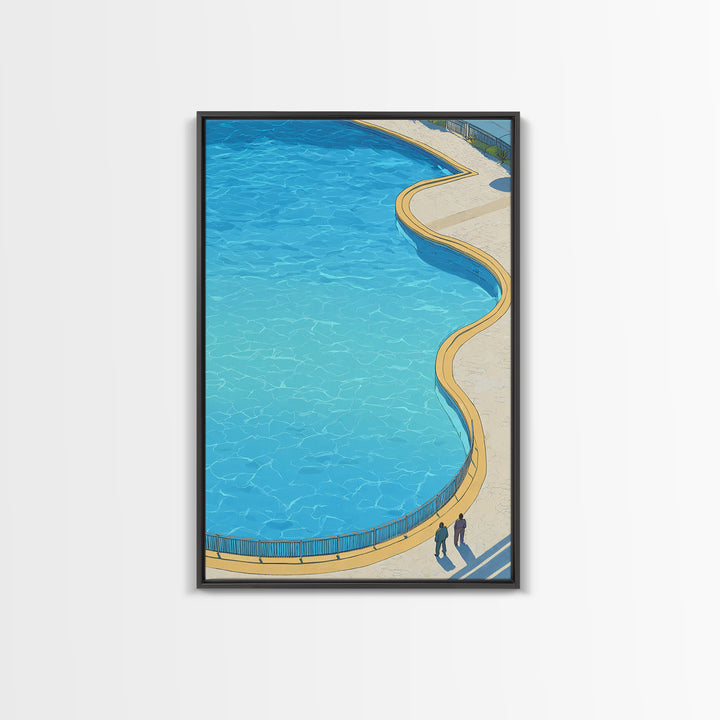 Curved Blue Swimming Pool Wall Art, Midcentury Modern Coastal Resort Print, Minimal Summer Travel Living Room Home Decor
