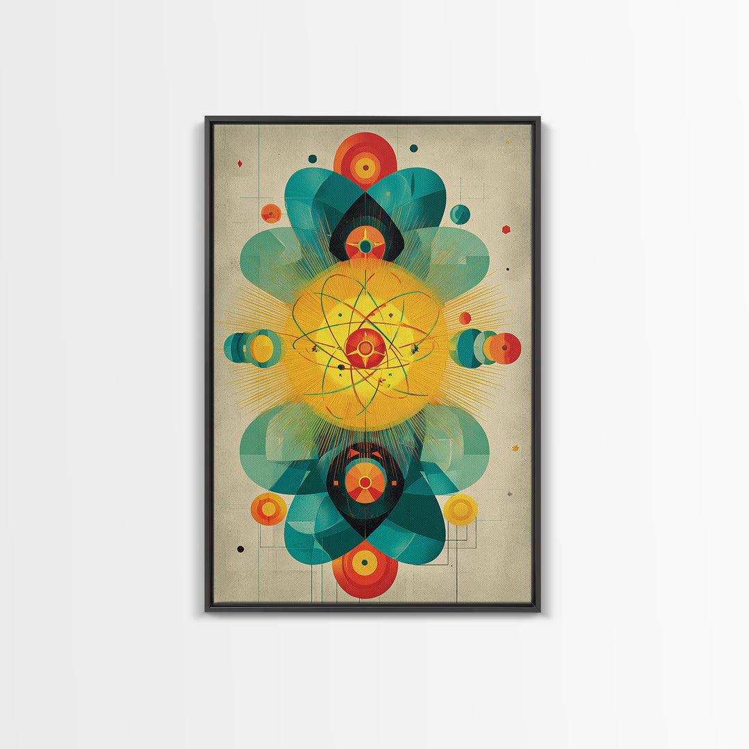 Atomic Flower Geometry Canvas Print, Midcentury Modern Abstract Art, Colorful Geometric Wall Decor, Retro Bauhaus Poster