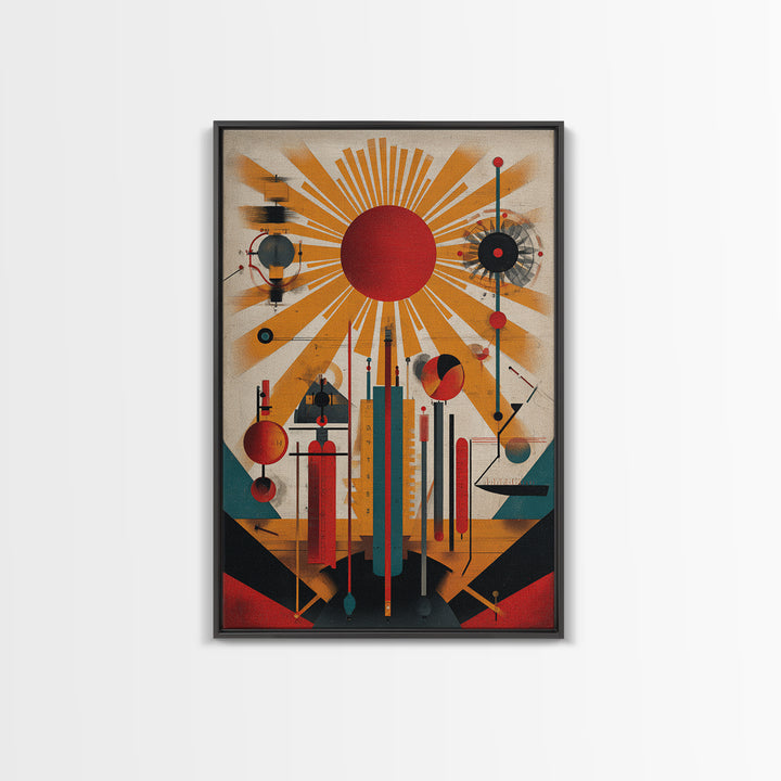 Red Sunburst Machine Wall Art, Midcentury Modern Abstract Poster, Bauhaus Geometric Print, Atomic Retro Office Decor Gift