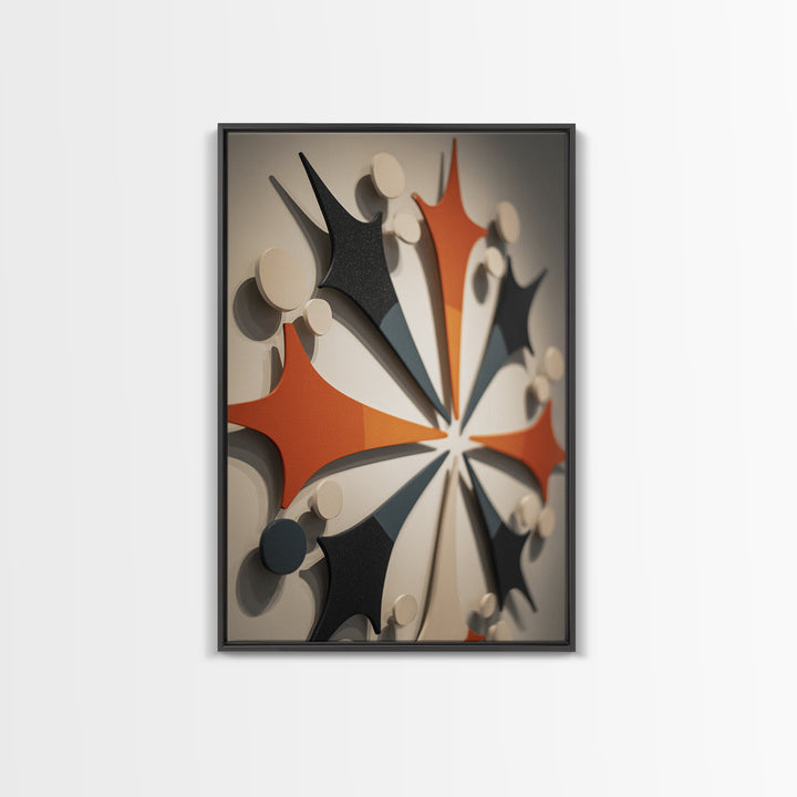 Orange Black Atomic Boomerang Wall Art, Midcentury Modern Decor, Geometric Retro Sculpture Canvas Print, MCM Gallery Poster