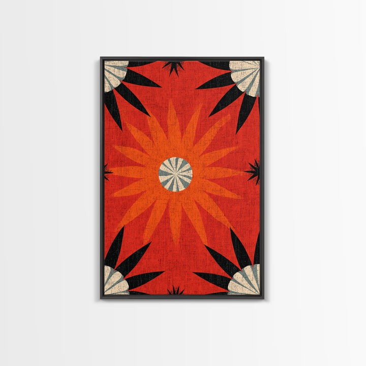Orange Atomic Sunburst Pattern Wall Art, Midcentury Modern Print, Retro 70s Decor, Geometric Textile Style Bold MCM Poster
