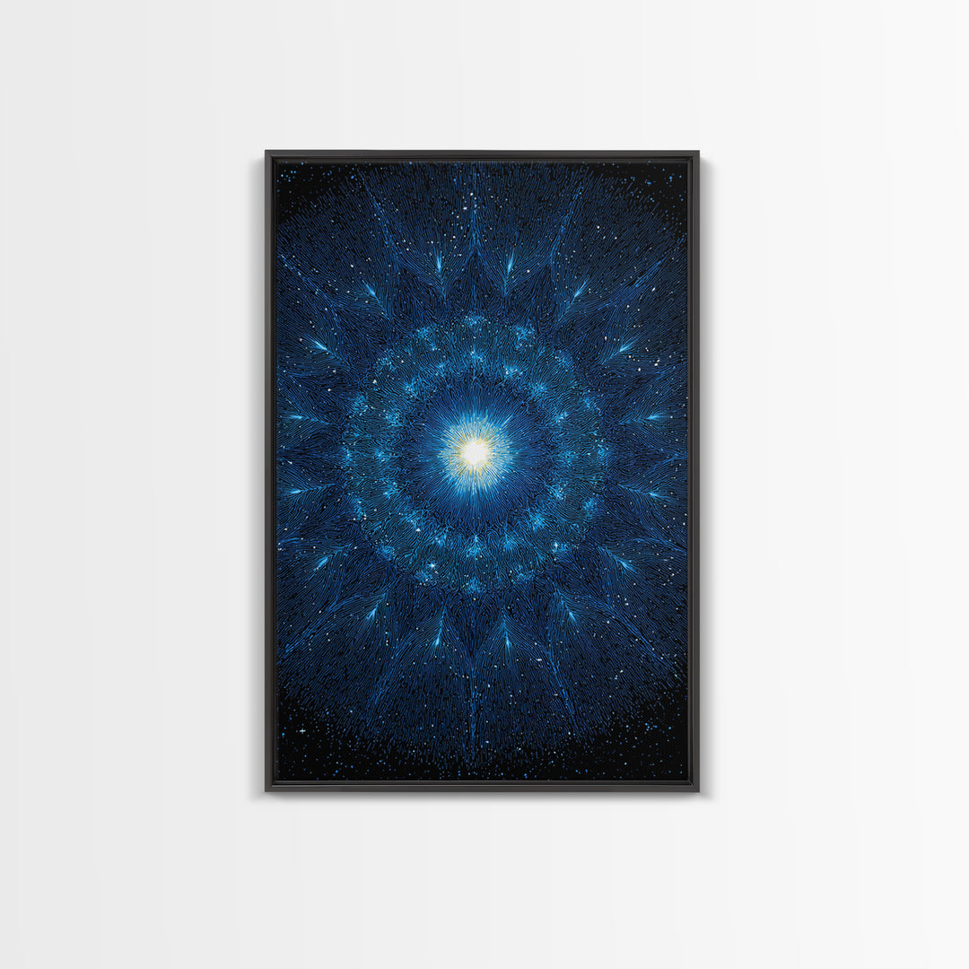 Blue Cosmic Starburst Abstract Wall Art, Modern Digital Art Print, Space Abstract Art, Galaxy Statement Blue Canvas Print