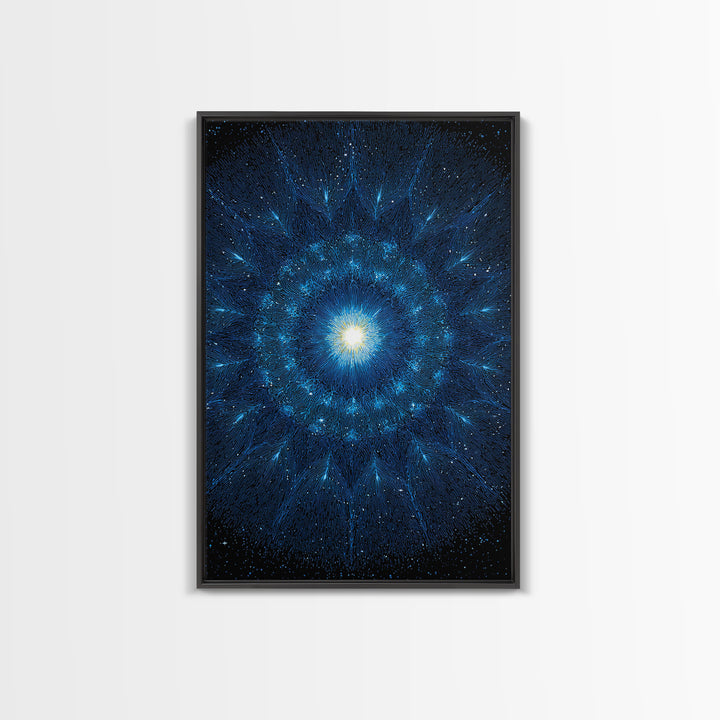 Blue Cosmic Starburst Abstract Wall Art, Modern Digital Art Print, Space Abstract Art, Galaxy Statement Blue Canvas Print
