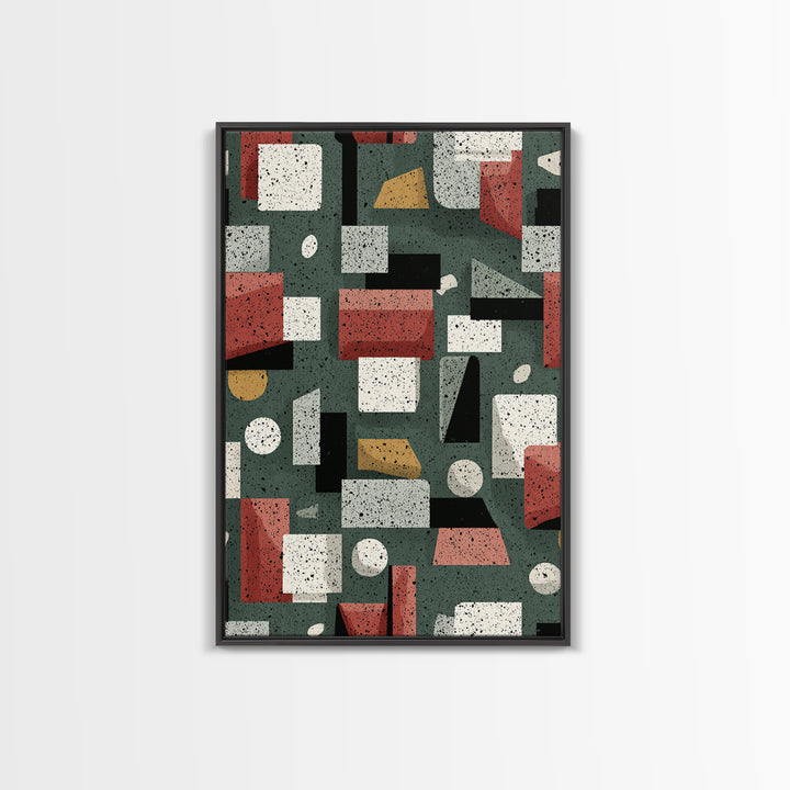 Sage Red Black Geometric Blocks Canvas Print, Midcentury Modern Abstract Art, Bauhaus Retro Office And Living Room Decor