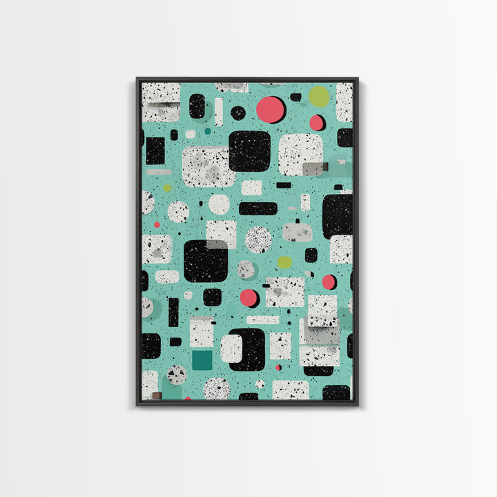 Mint Atomic Rounded Rectangle Pattern Wall Art, Midcentury Modern Abstract Print, Retro Geometric Office Living Room Decor