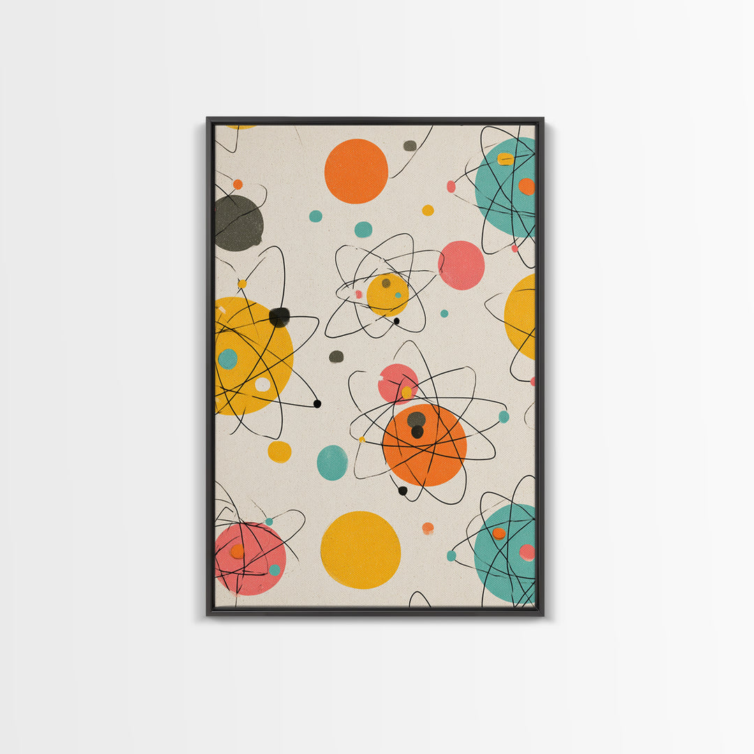 Atomic Orbit Circles And Planets Canvas Print, Midcentury Modern Wall Art, Retro Space Age Abstract Nursery Home Decor Poster