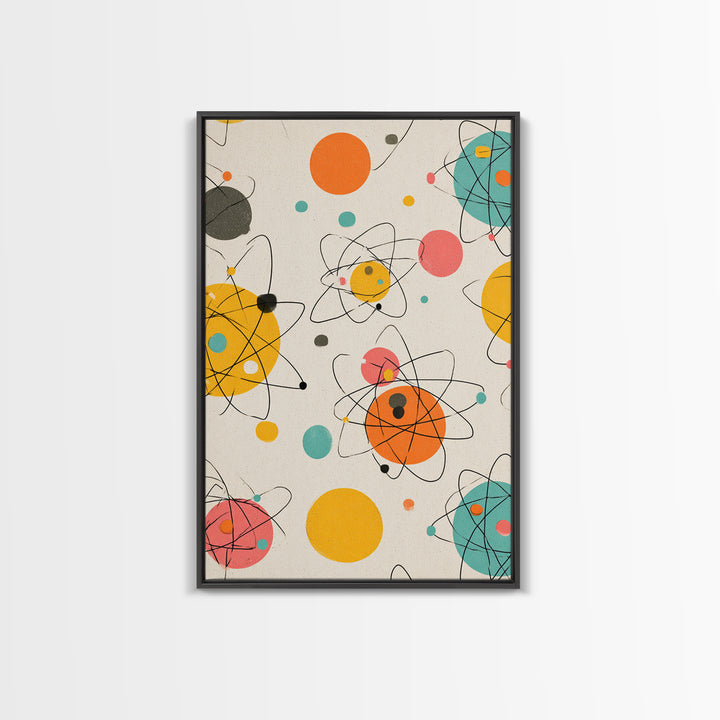 Atomic Orbit Circles And Planets Canvas Print, Midcentury Modern Wall Art, Retro Space Age Abstract Nursery Home Decor Poster