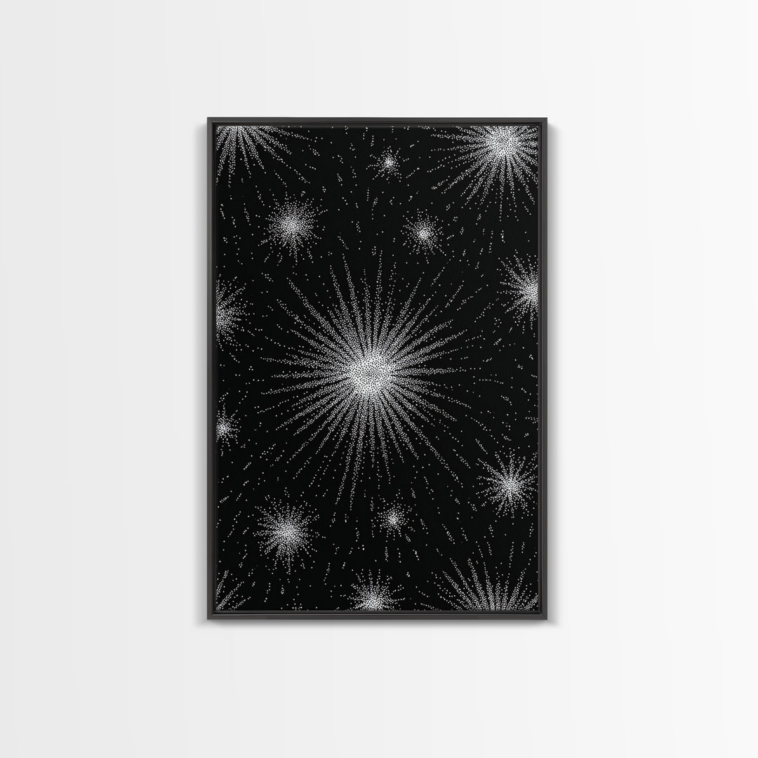 Black And White Atomic Starburst Wall Art, Midcentury Modern Art, Retro Abstract Poster, Minimalist Wall Decor, MCM Gift