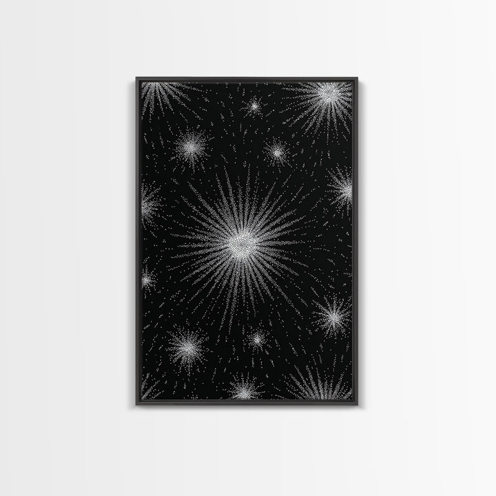 Black And White Atomic Starburst Wall Art, Midcentury Modern Art, Retro Abstract Poster, Minimalist Wall Decor, MCM Gift