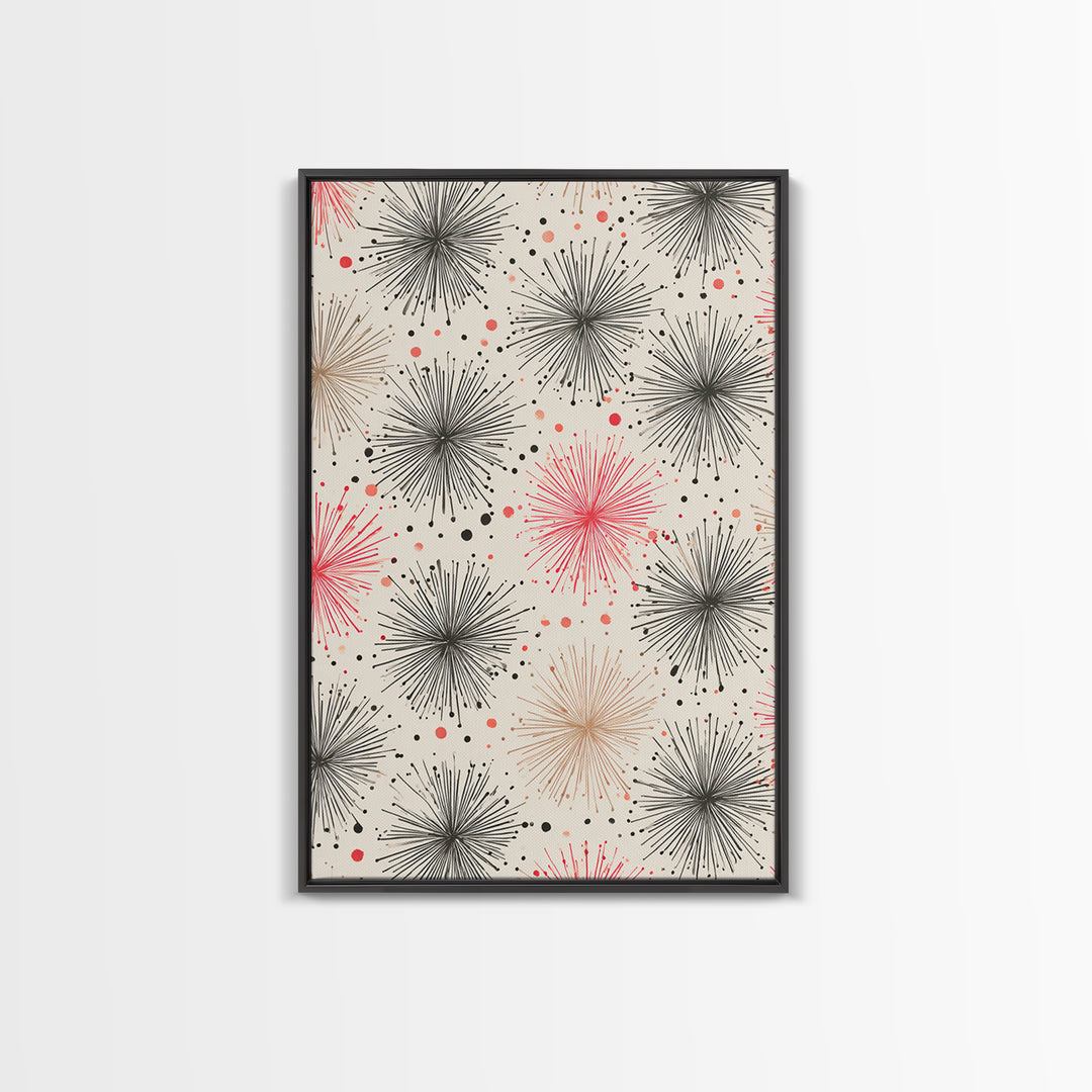 Pink Gray Atomic Starburst Pattern Canvas Print, Midcentury Modern Art, Retro Wall Art, Minimalist Nursery Decor, MCM Gift