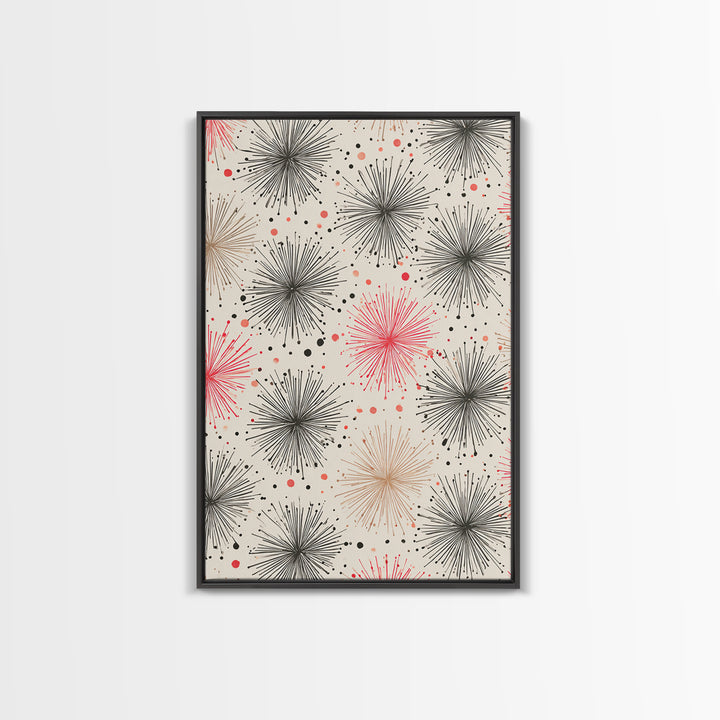Pink Gray Atomic Starburst Pattern Canvas Print, Midcentury Modern Art, Retro Wall Art, Minimalist Nursery Decor, MCM Gift