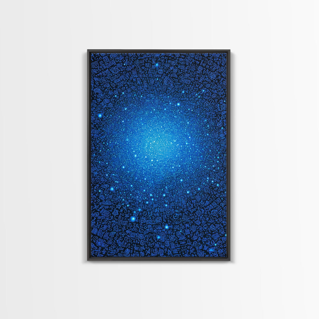 Blue Data Star Field And Cosmic Glyphs Canvas Print, Modern Abstract Wall Art, Futuristic Space Poster, Office Decor Gift