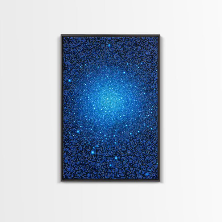 Blue Data Star Field And Cosmic Glyphs Canvas Print, Modern Abstract Wall Art, Futuristic Space Poster, Office Decor Gift