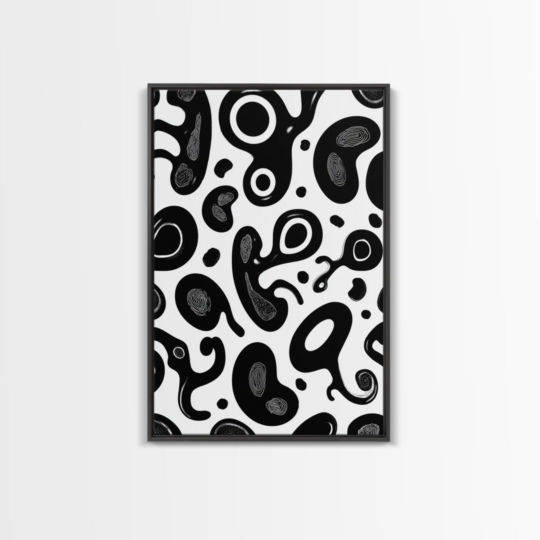 Black And White Amoeba Blob Wall Art, Modern Abstract Poster, Minimalist Retro Decor, Organic Shape Art Print For Home Decor