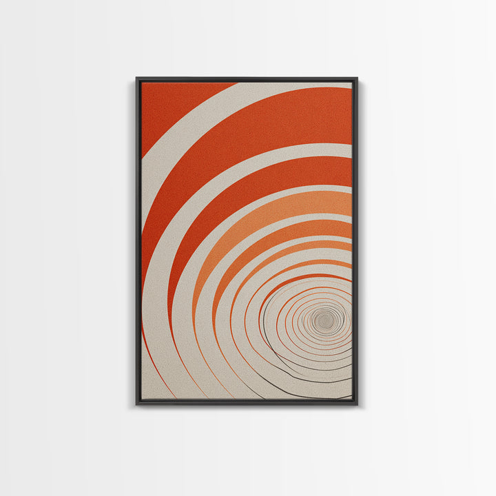 Orange Cream Spiral Tunnel Canvas Print, Op Art Wall Decor, Midcentury Modern Abstract Art, Retro Geometric Poster Print