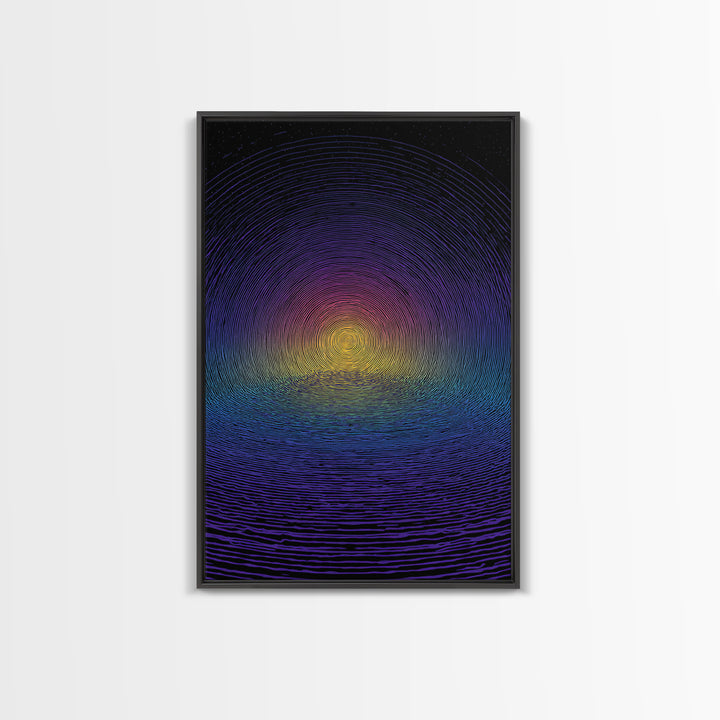 Blue Purple Ripple Sunset Canvas Print, Modern Abstract Wall Art, Retro Psychedelic Poster, Minimalist Home Decor Artwork