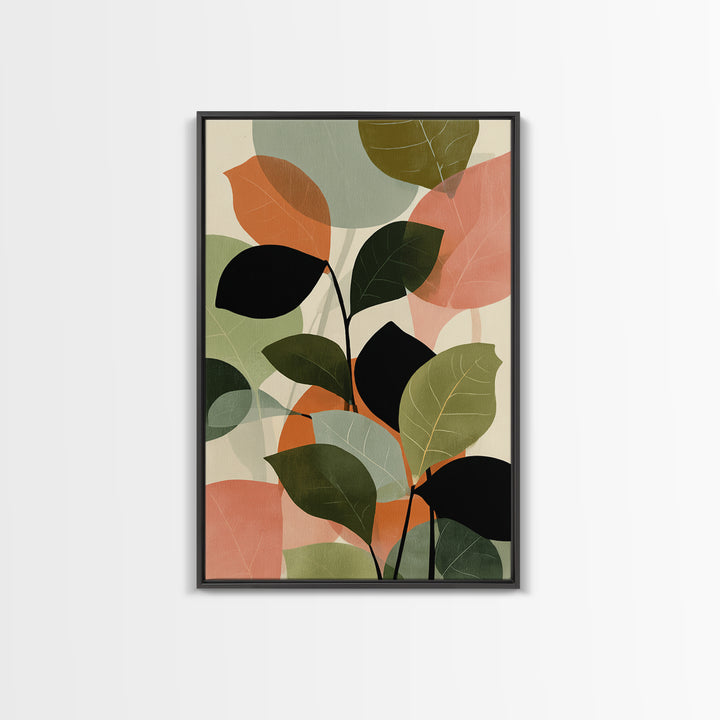 Soft Abstract Botanical Leaves Wall Art, Modern Midcentury Print, Sage Green Peach Decor, Minimalist Living Room Art Print
