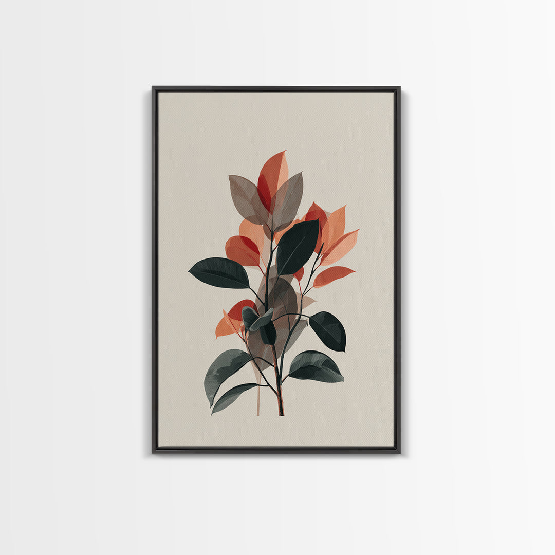 Orange Green Botanical Branch Wall Art, Midcentury Modern Leaf Print, Retro Nature Decor, Living Room Artwork, MCM Home Decor