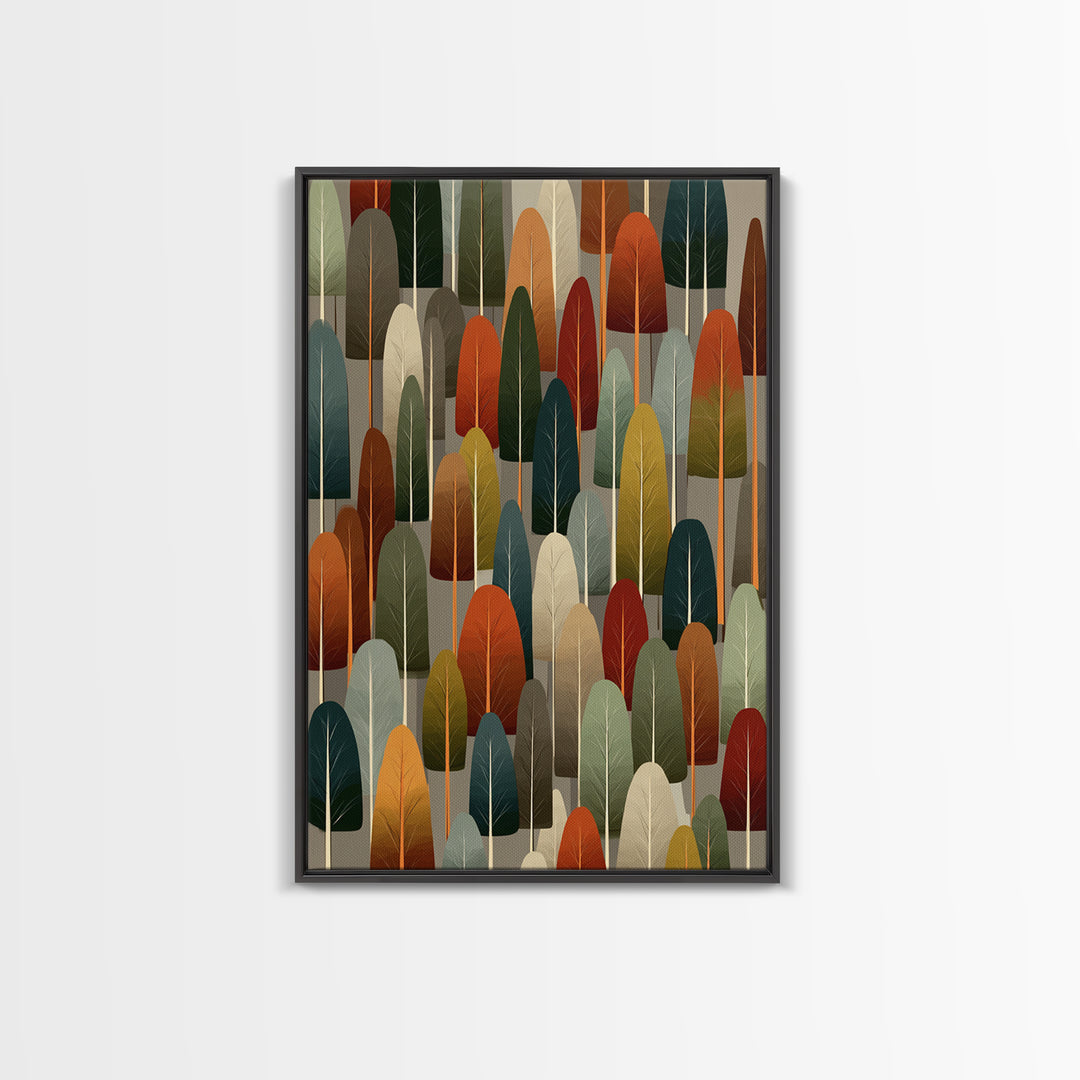 Retro Rounded Forest Pattern Wall Art, Midcentury Modern Tree Print, Earth Tone Geometric Decor, MCM Gallery Wall Art Print
