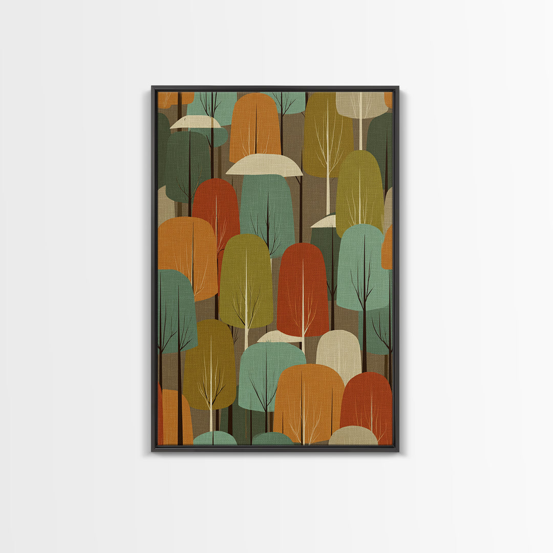 Textured Retro Tree Grove Canvas Print, Midcentury Modern Forest Art, Teal Orange Wall Decor, Atomic MCM Home Decor Poster