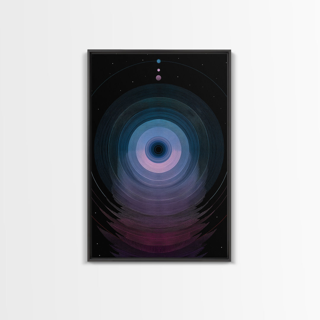 Cosmic Blue Orb Portal Canvas Print, Abstract Space Wall Art, Modern Digital Art Poster, Sci Fi Black Living Room Decor Print