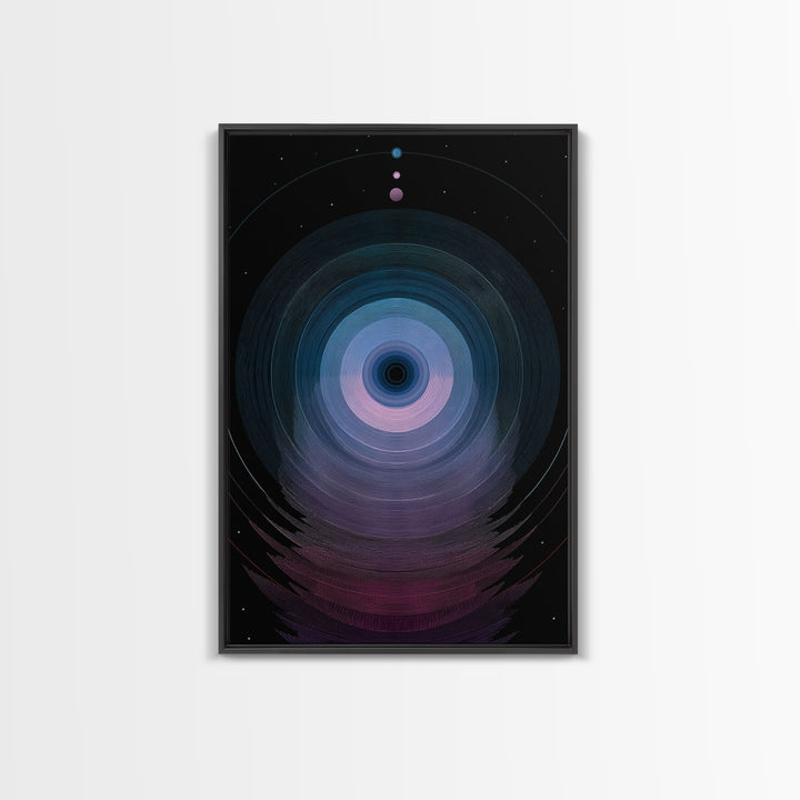 Cosmic Blue Orb Portal Canvas Print, Abstract Space Wall Art, Modern Digital Art Poster, Sci Fi Black Living Room Decor Print