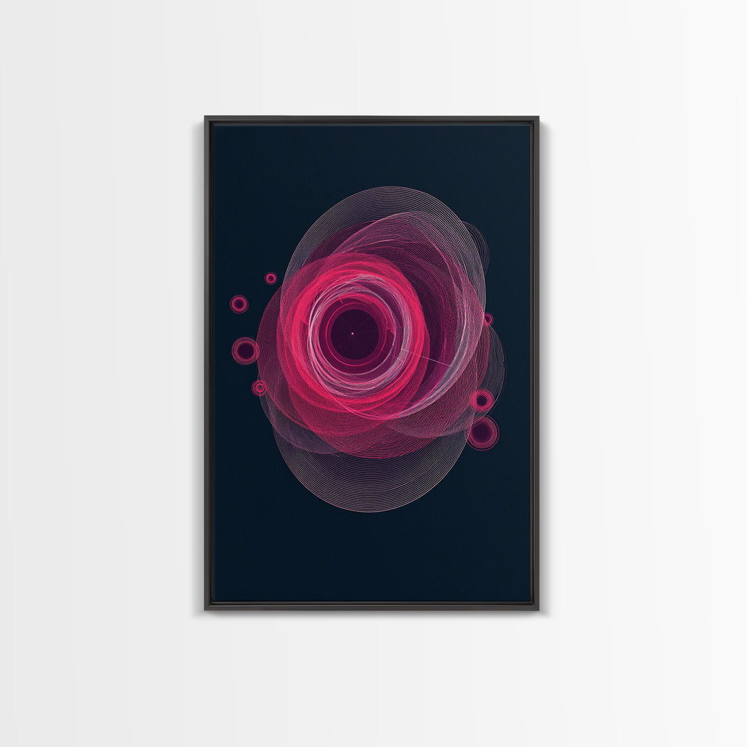 Magenta Spiral Wireframe Abstract Wall Art, Modern Geometric Art Print, Retro Futuristic Decor, Dark Blue MCM Gallery Poster