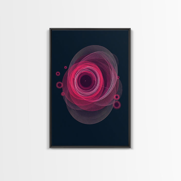 Magenta Spiral Wireframe Abstract Wall Art, Modern Geometric Art Print, Retro Futuristic Decor, Dark Blue MCM Gallery Poster