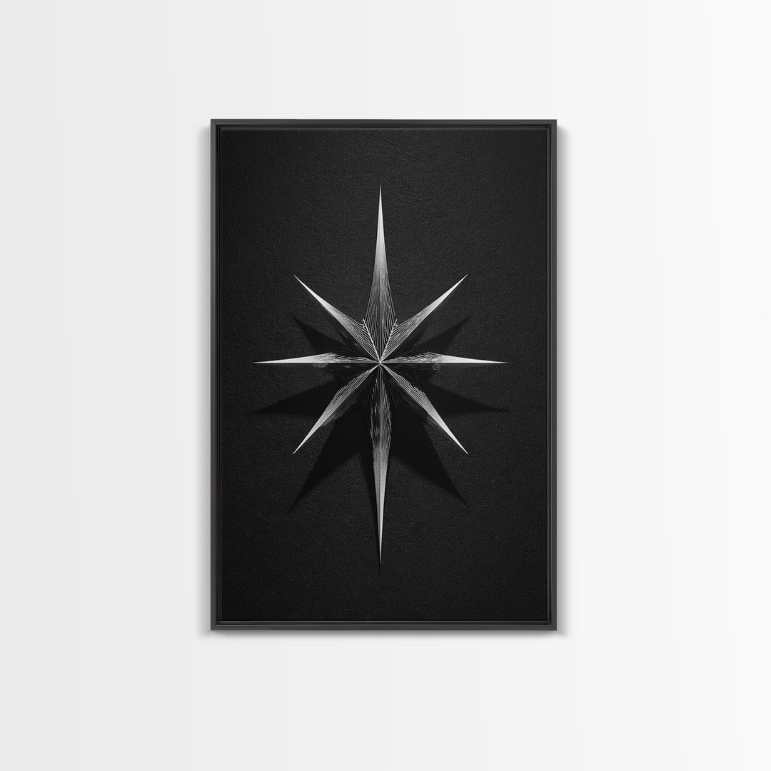 Black Silver Eight Point Starburst Wall Art, Midcentury Modern Art, Geometric Wall Decor, Minimalist Print, Office Decor