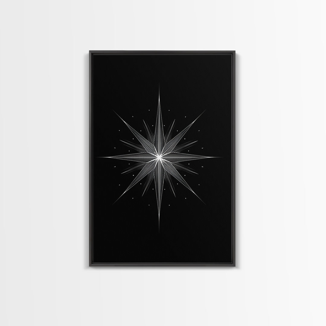 White Celestial Starburst Wall Art, Midcentury Modern Art, Black Wall Art, Geometric Art Print, Space Abstract Art, Modern Decor