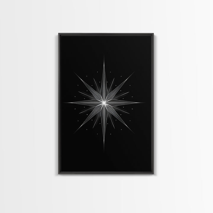 White Celestial Starburst Wall Art, Midcentury Modern Art, Black Wall Art, Geometric Art Print, Space Abstract Art, Modern Decor