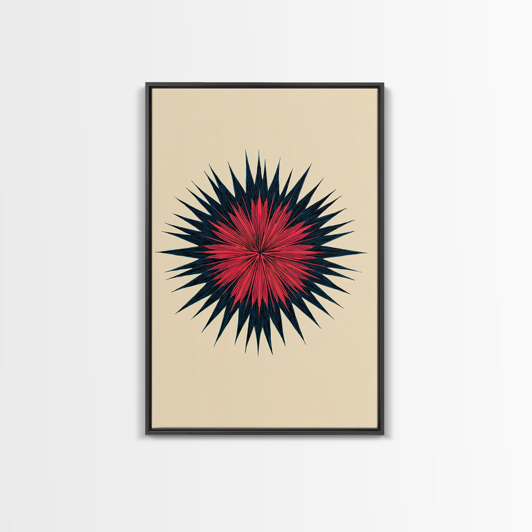Red Navy Spiky Sunburst Canvas Print, Midcentury Modern Art, Geometric Wall Art, Atomic Art Print, Colorful Retro Decor, Poster