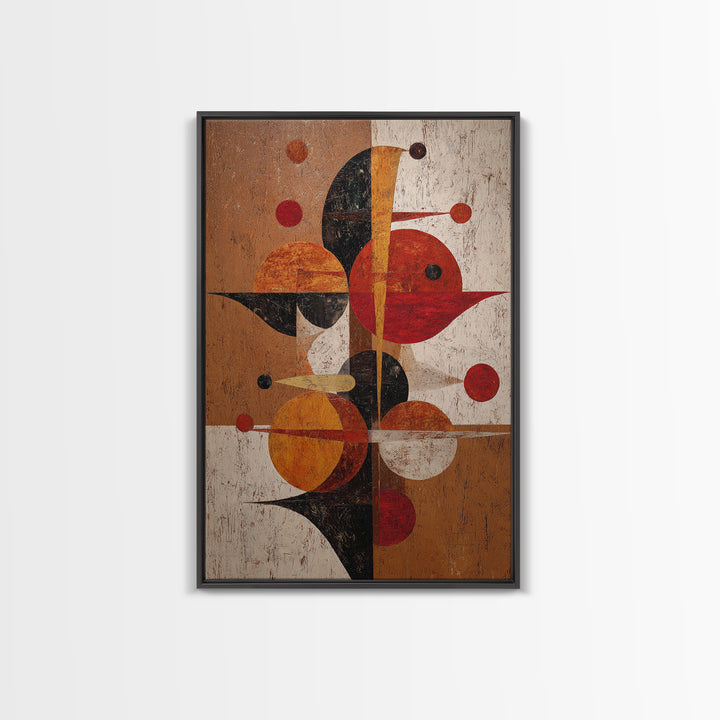 Textured Red Orange Geometric Circles Wall Art, Mid Century Modern Abstract Poster, Bauhaus MCM Living Room Decor Print Gift