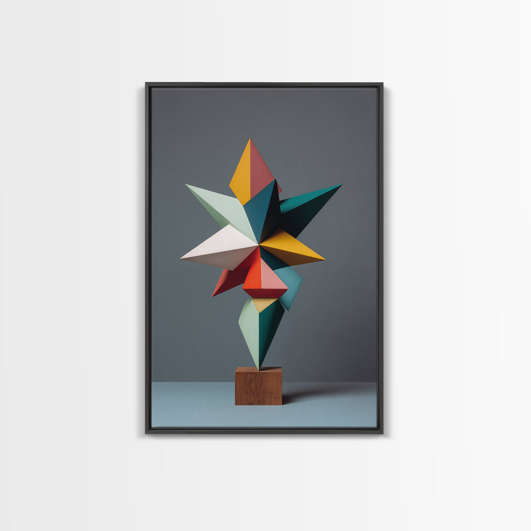 Colorful Geometric Modern Sculpture Framed Canvas Print, Mid Century Modern Abstract Art, MCM Office Decor Statement Gift