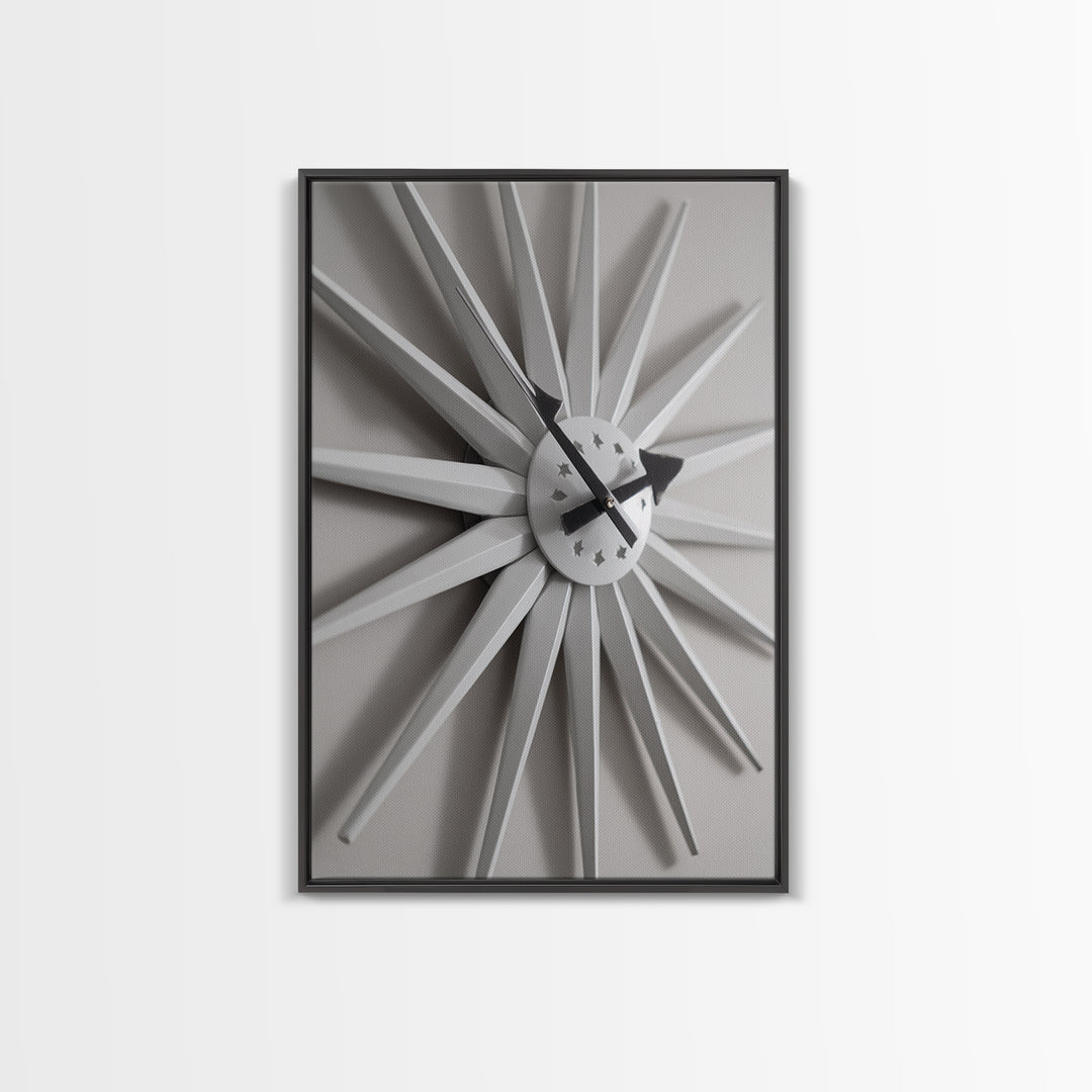 White Starburst Clock With Shadow Wall Art, Mid Century Modern Minimalist Poster, Geometric Wall Art, MCM Decor, Modern Art Print