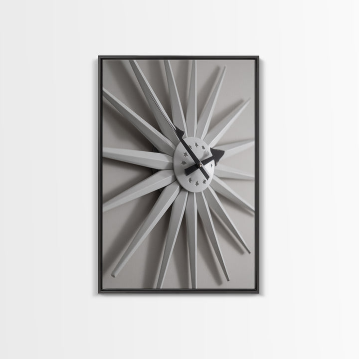 White Starburst Clock With Shadow Wall Art, Mid Century Modern Minimalist Poster, Geometric Wall Art, MCM Decor, Modern Art Print