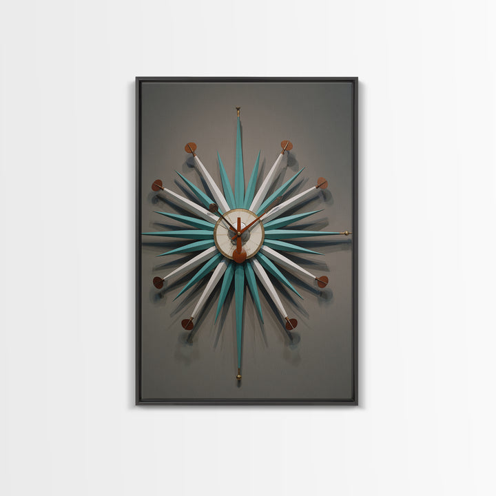Teal White Atomic Starburst Clock Wall Art, Mid Century Modern Decor, Retro Wall Decor, Geometric Art Print, MCM Home Decor