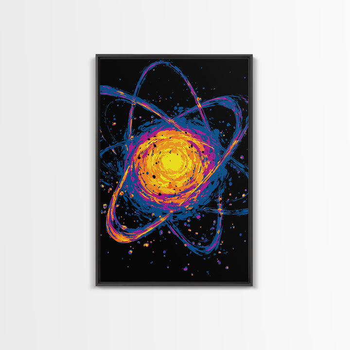 Exploding Atomic Nucleus Canvas Print, Midcentury Modern Art, Retro Sci Fi Wall Decor, Cosmic Abstract Poster For Game Room