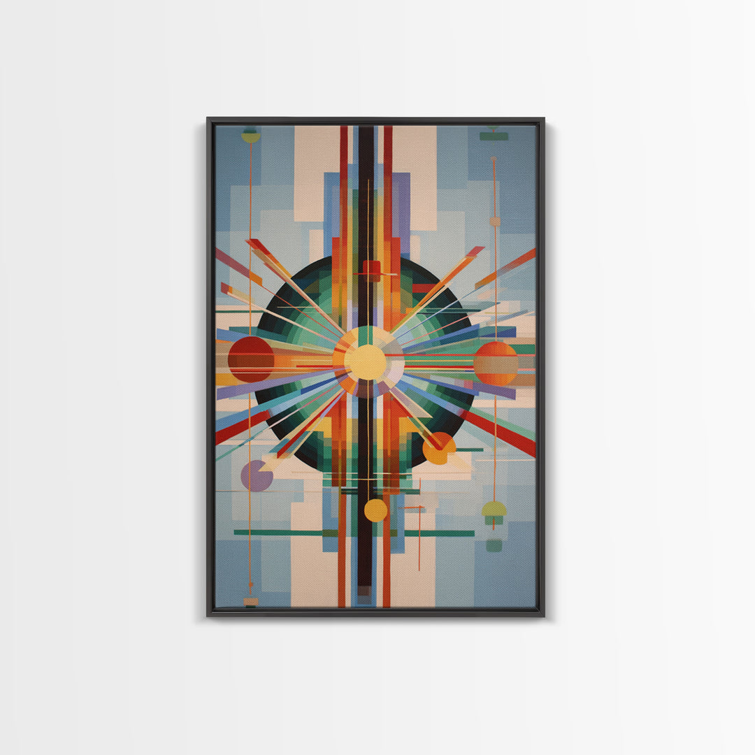 Geometric Atomic Sunburst Canvas Print, Midcentury Modern Wall Art, Bauhaus Abstract Poster, Colorful Retro Home Decor Gift