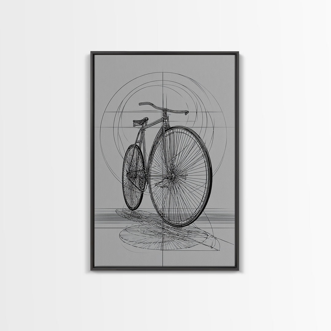 Antique Penny Farthing Technical Drawing Wall Art, Black White Bicycle Poster, Architectural Art, Geometric Lines, Office Decor