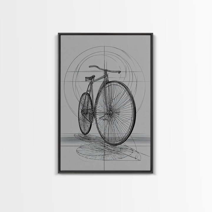 Antique Penny Farthing Technical Drawing Wall Art, Black White Bicycle Poster, Architectural Art, Geometric Lines, Office Decor