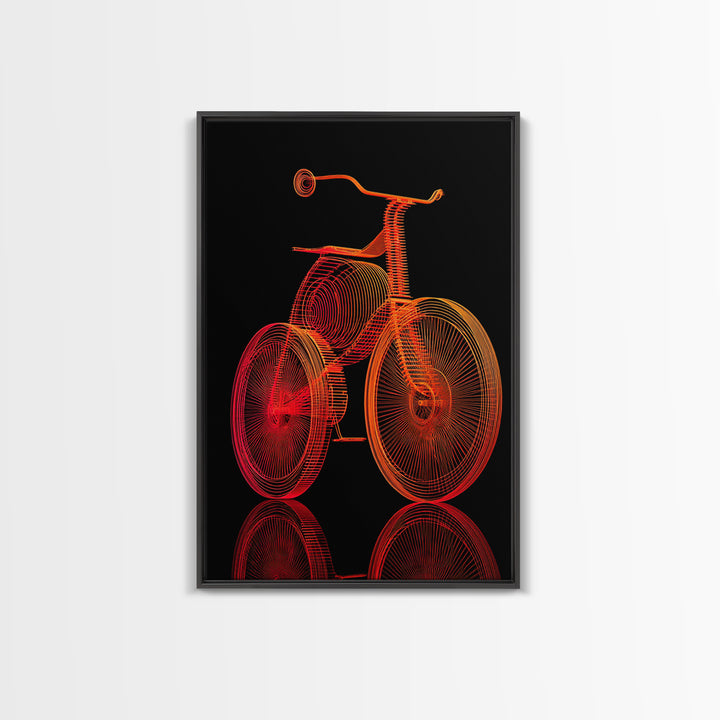 Neon Orange Tricycle Line Art Canvas Print, Black Background Retro Poster, Modern Digital Art, Atomic Decor, Kids Room Art