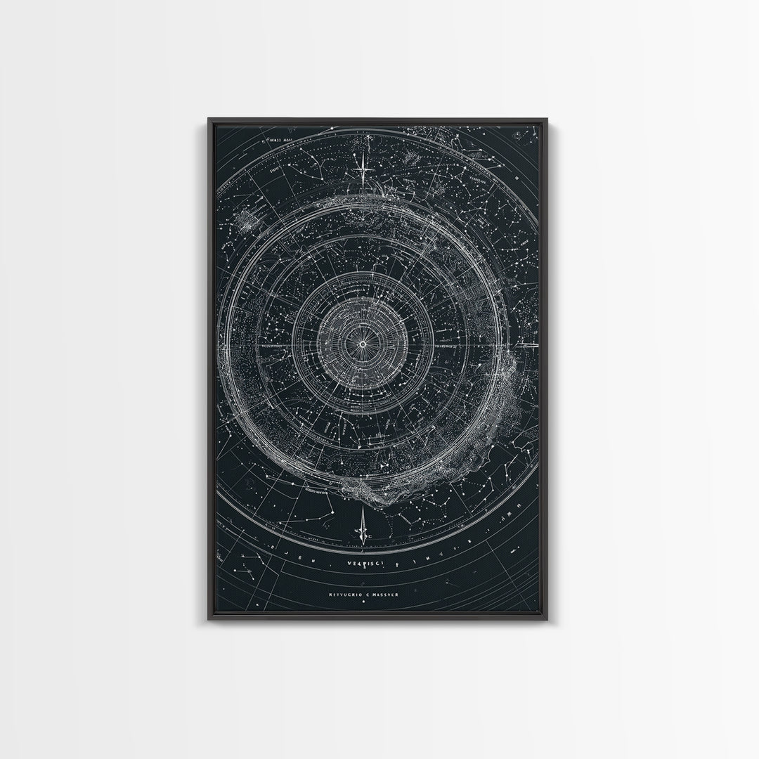 Circular Zodiac Sky Map Wall Art, Black White Astronomy Poster, Geometric Celestial Chart, Modern Art Print, Office Decor