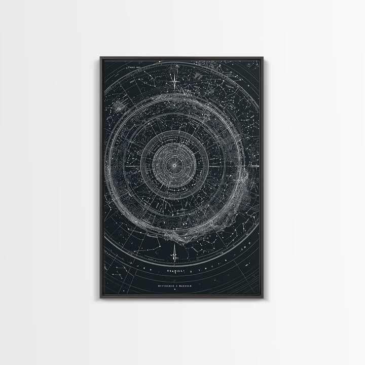 Circular Zodiac Sky Map Wall Art, Black White Astronomy Poster, Geometric Celestial Chart, Modern Art Print, Office Decor
