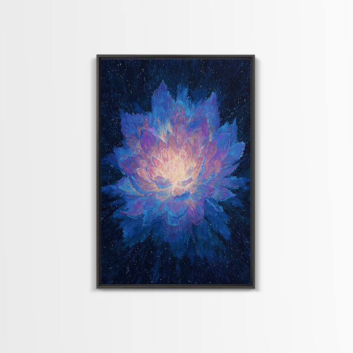 Radiant Blue Lotus Canvas Print, Spiritual Floral Wall Art, Luminous Abstract Flower Poster, Yoga Meditation Room Decor Gift