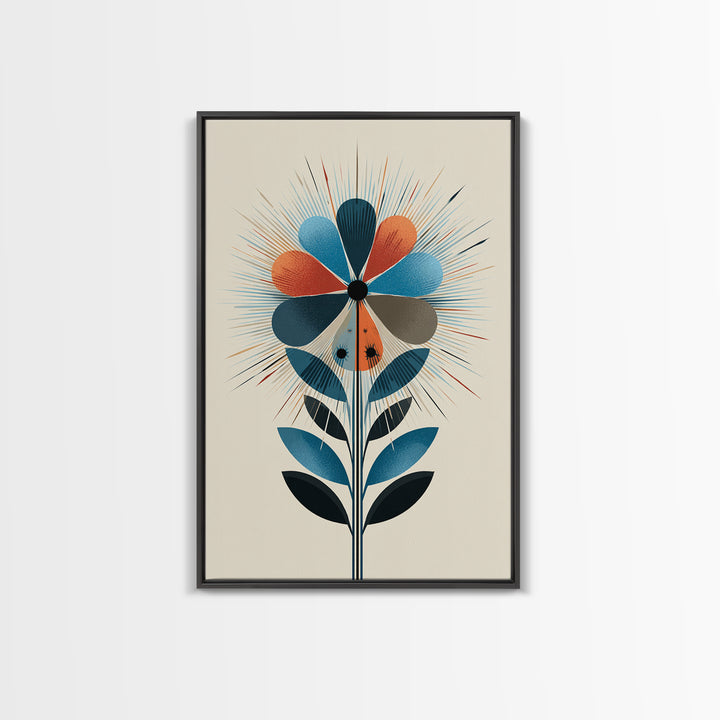 Atomic Midcentury Flower Wall Art, Geometric Floral Canvas Print, Retro Modern Decor, MCM Poster For Living Room Home Office Gift